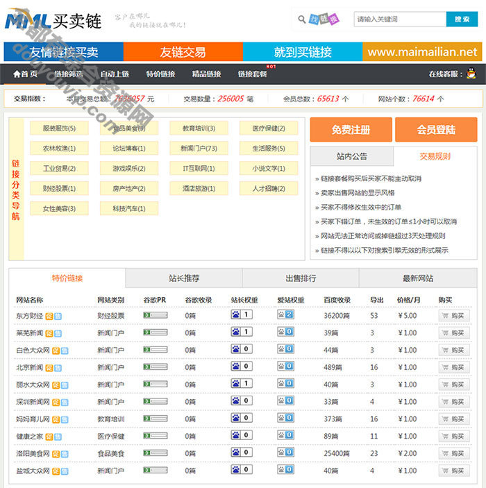 仿Alivv友链平台 Thinkphp友链买卖买卖平台友链买卖系统源码9629 作者:逐日更新 帖子ID:2114 微信,付出宝