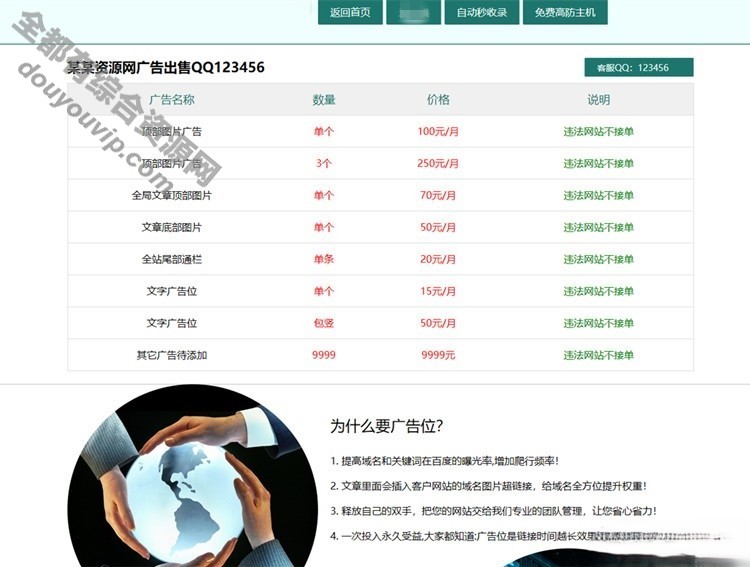 出售广告位页面HTML网页模板下载  附加支出页631 作者:逐日更新 帖子ID:2383 HTML